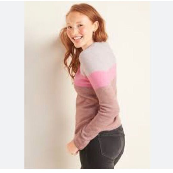 Old Navy Pink and Brown Color Block Sweater Medium - Picture 1 of 12
